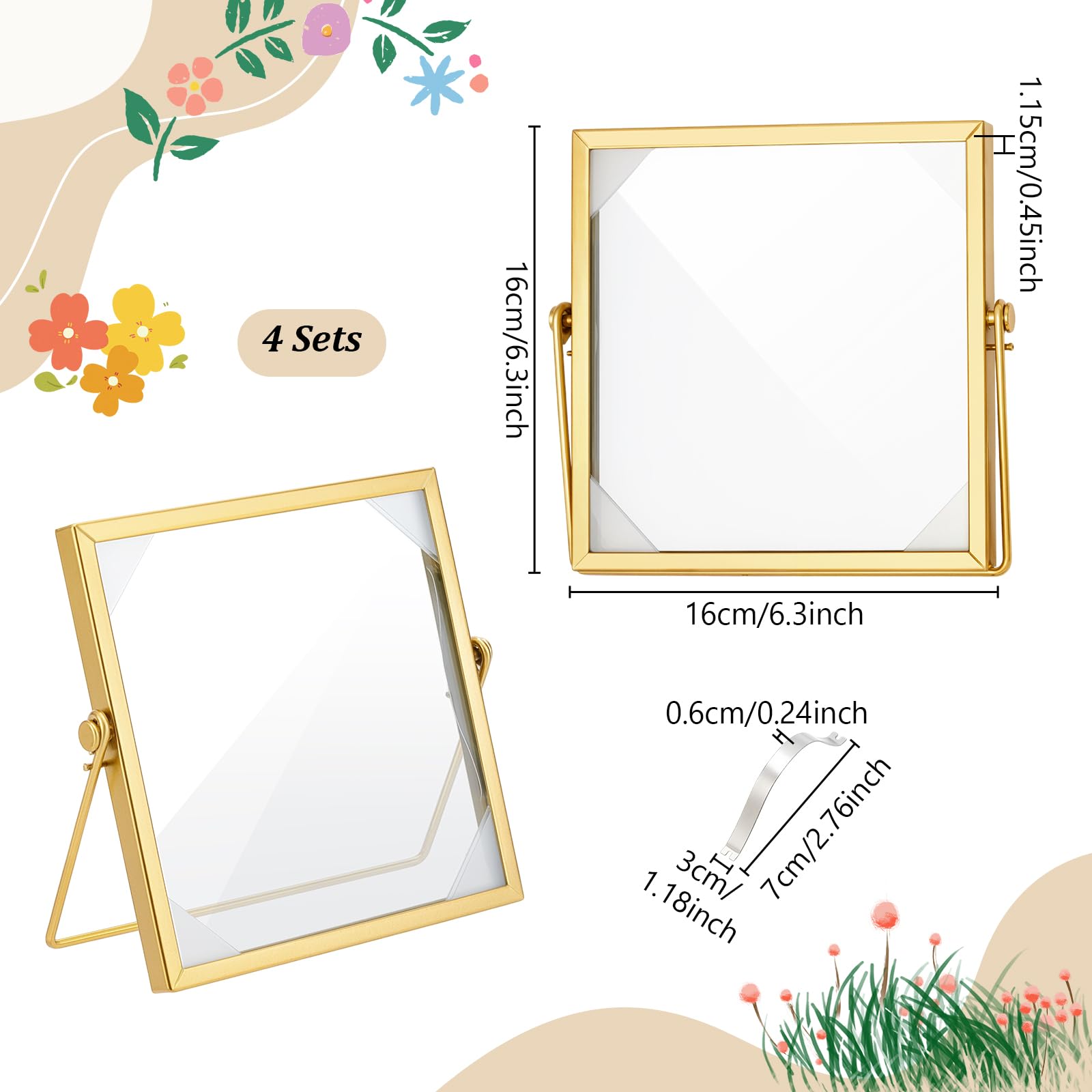 Glasswinds 6x6 gold frame for dried flowers adds modern charm to home décor.
