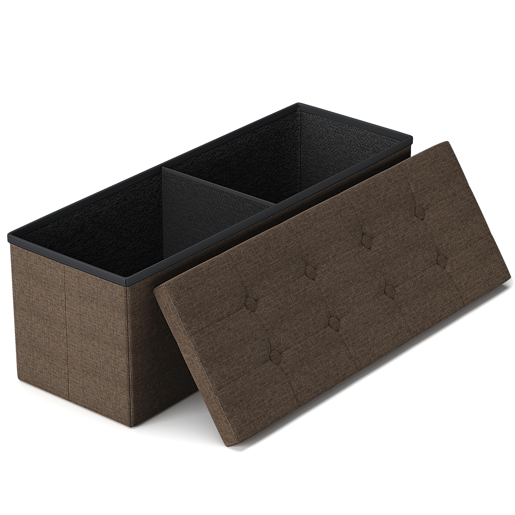 GLAXYFUR 43-inch folding storage ottoman bench offers extra seating and large interior storage.