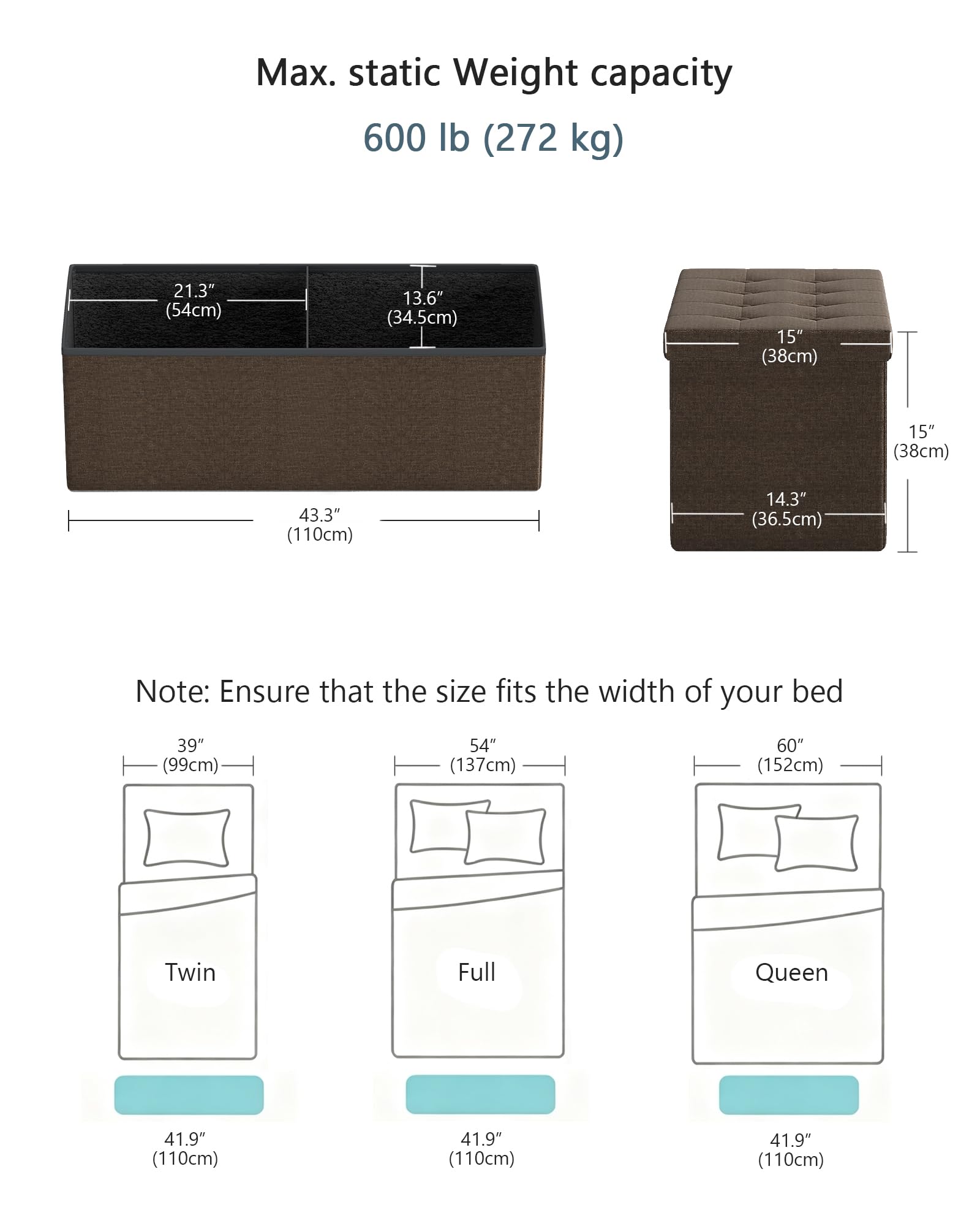 GLAXYFUR 43-inch storage bench ideal for entryways and living rooms.