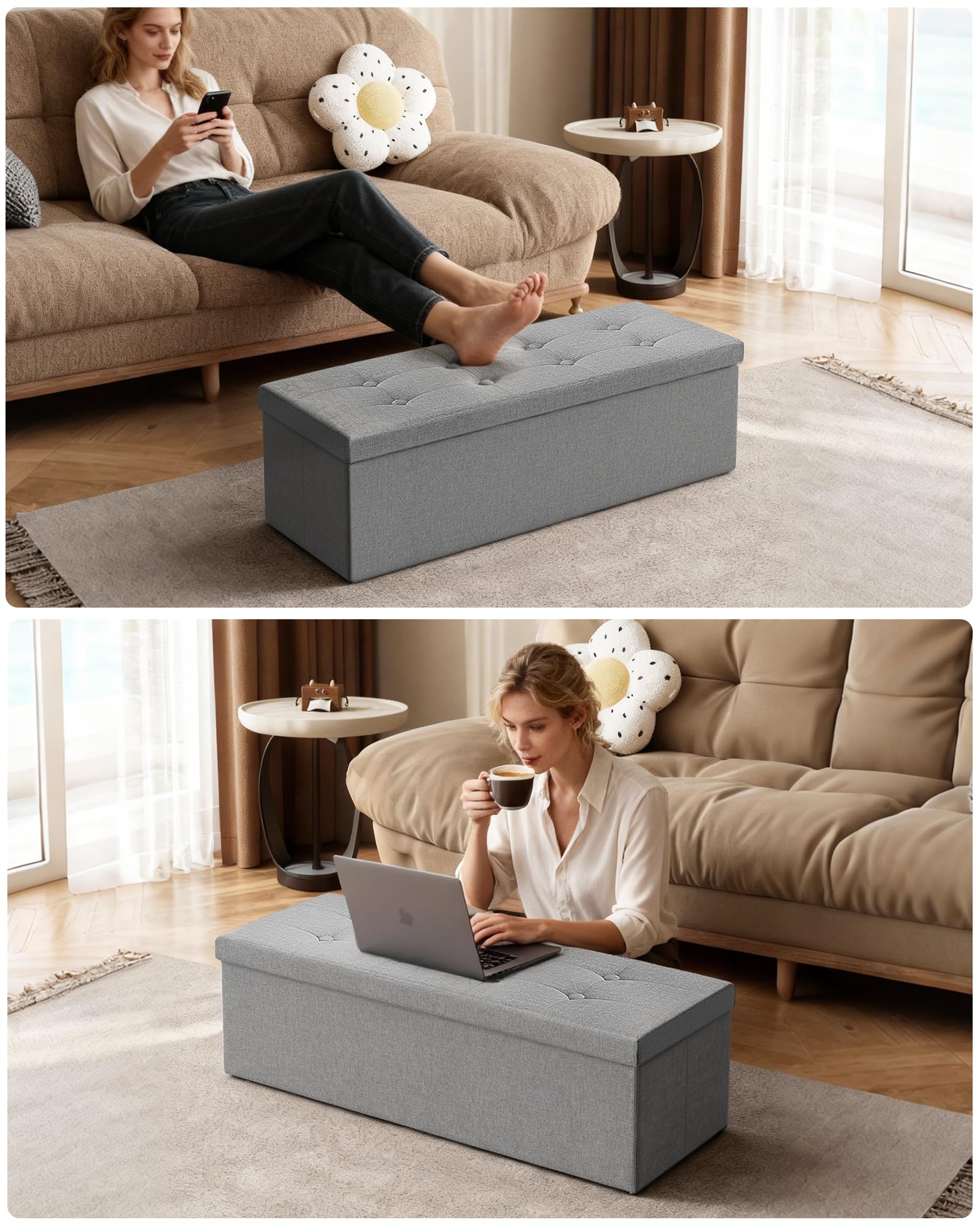 GLAXYFUR padded-top ottoman provides comfortable seating and a footrest.