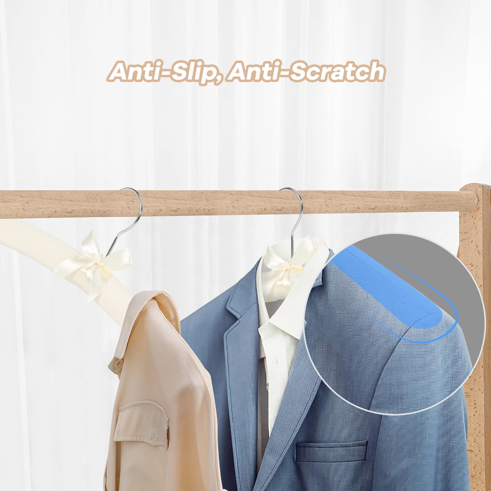 GLCON padded hangers fabric cover closeup reveals a soft exterior preventing snags.
