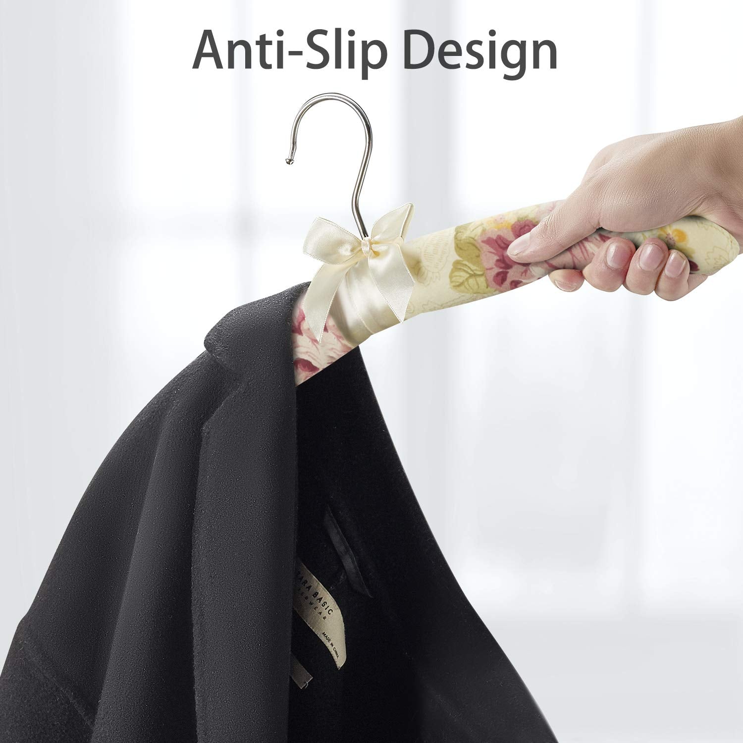 GLCON wood-core padded hanger features rust-resistant hook for long-lasting use.