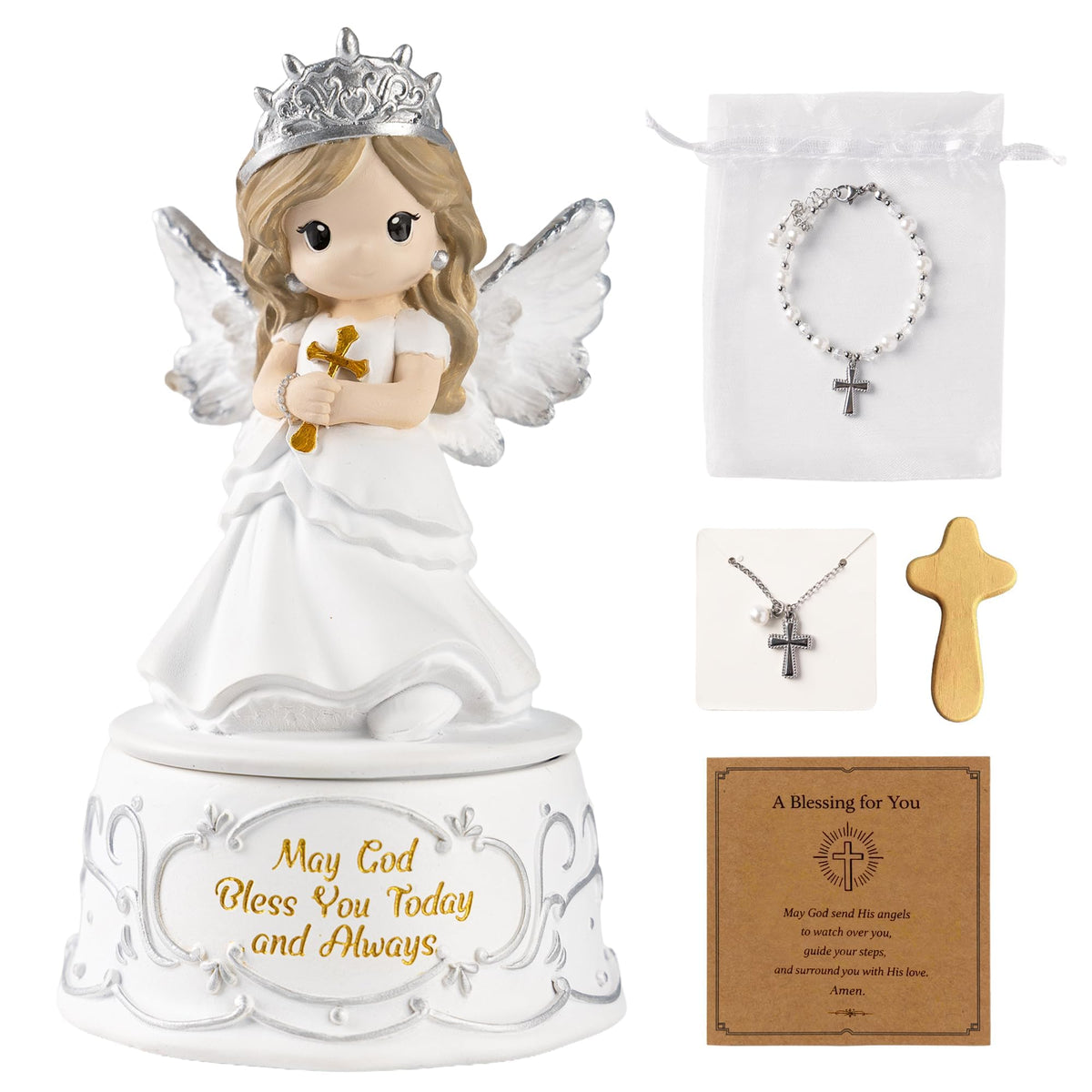 Gleemoria angel figurine for blessing and display on a shelf or prayer corner.