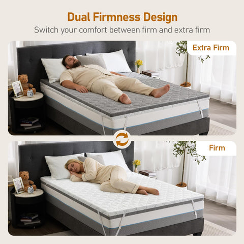 Glendan dual firmness King Topper side view highlights easy switch between firmness levels