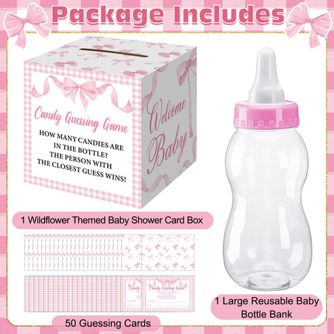 Glenmal pink bow shower cards set of 50 for group guessing