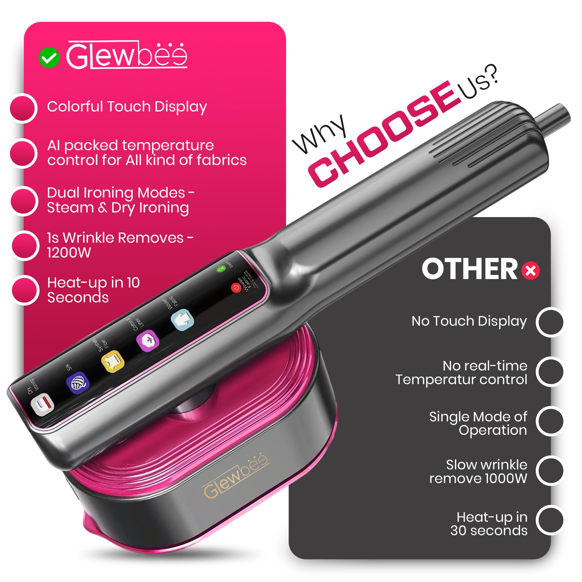 Glewbee 110ml water tank supports longer sessions without frequent refills.