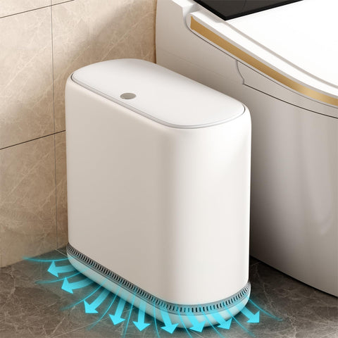 Gleynest small trash can with pop-up lid fits tight bathrooms and bedrooms.