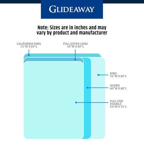 Glideaway universal-fit bed frame adapts to full, queen, king, and California king sizes