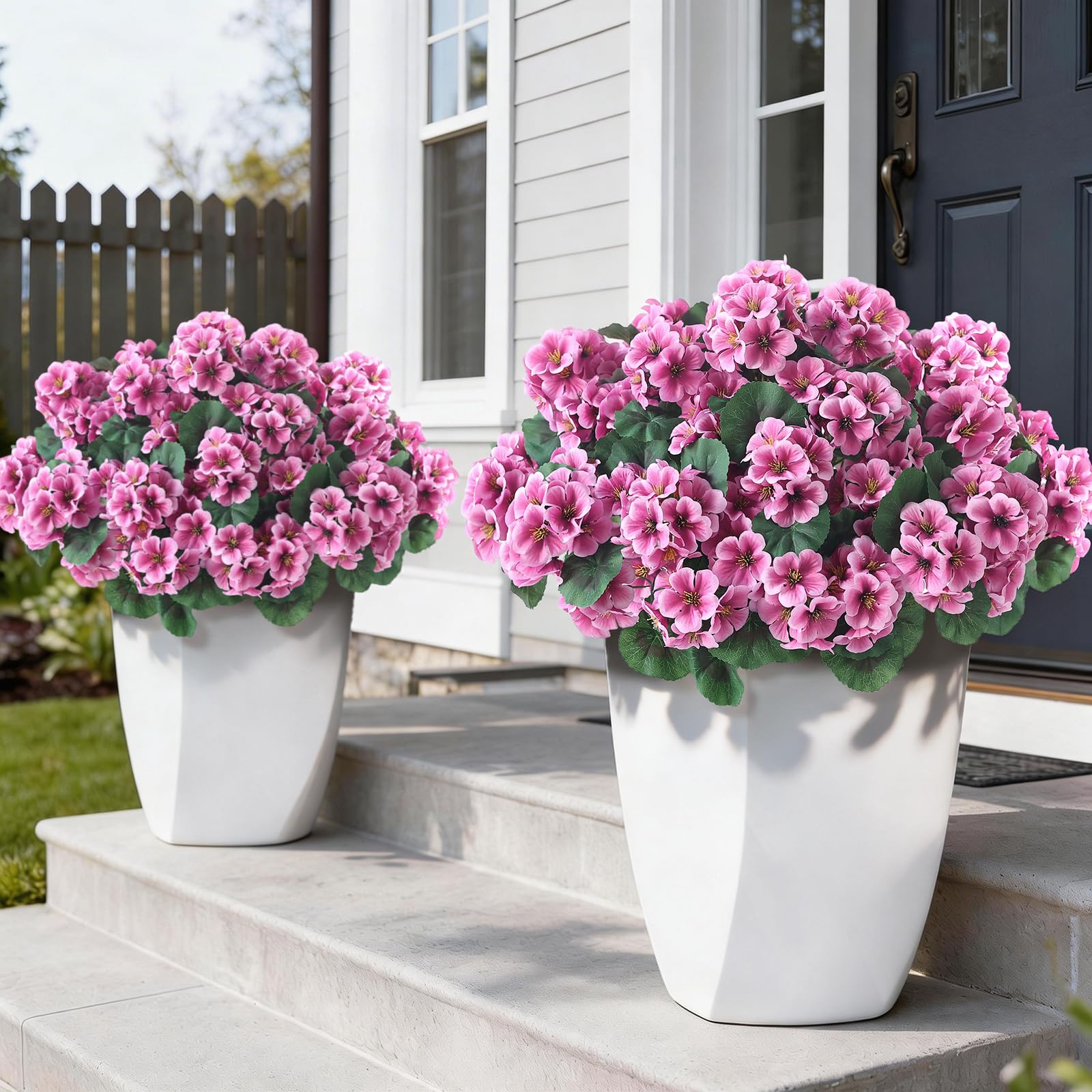 GLIDLION 12-bundle artificial geranium flowers for a vivid outdoor display.