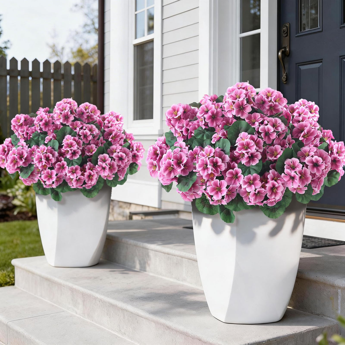 GLIDLION 12-bundle artificial geranium flowers for a vivid outdoor display.