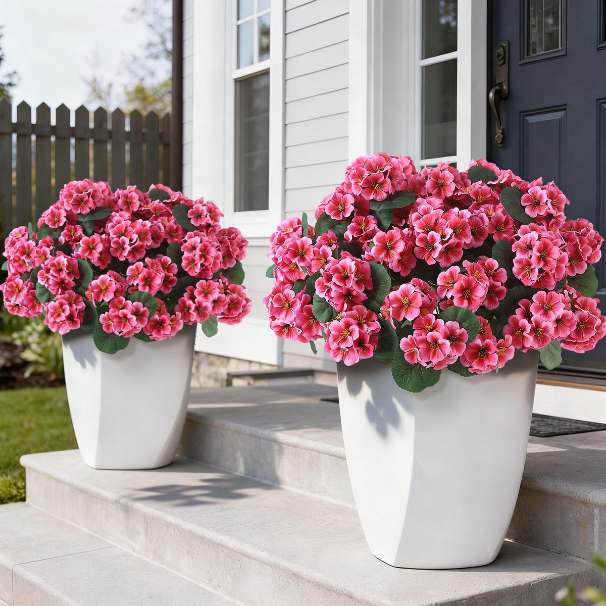 GLIDLION 12 bundles artificial geranium flowers in full bloom for outdoor décor.