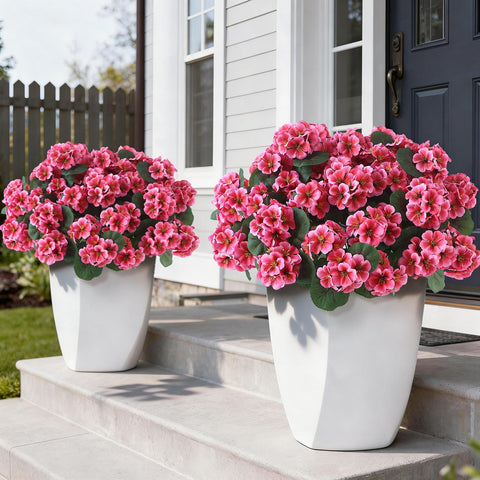 GLIDLION 12 bundles artificial geranium flowers in full bloom for outdoor décor.