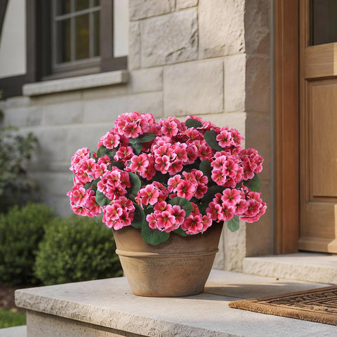 GLIDLION artificial geranium silk bouquet closeup shows vibrant, durable petals.