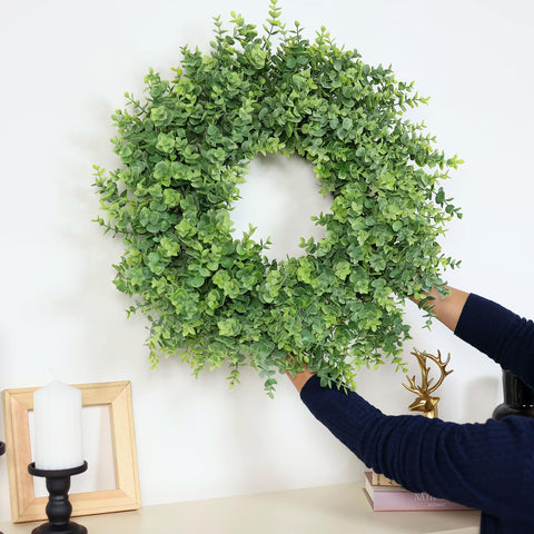GLIDLION boxwood wreath ideal for indoor-outdoor use on porches, fireplaces, and kitchens