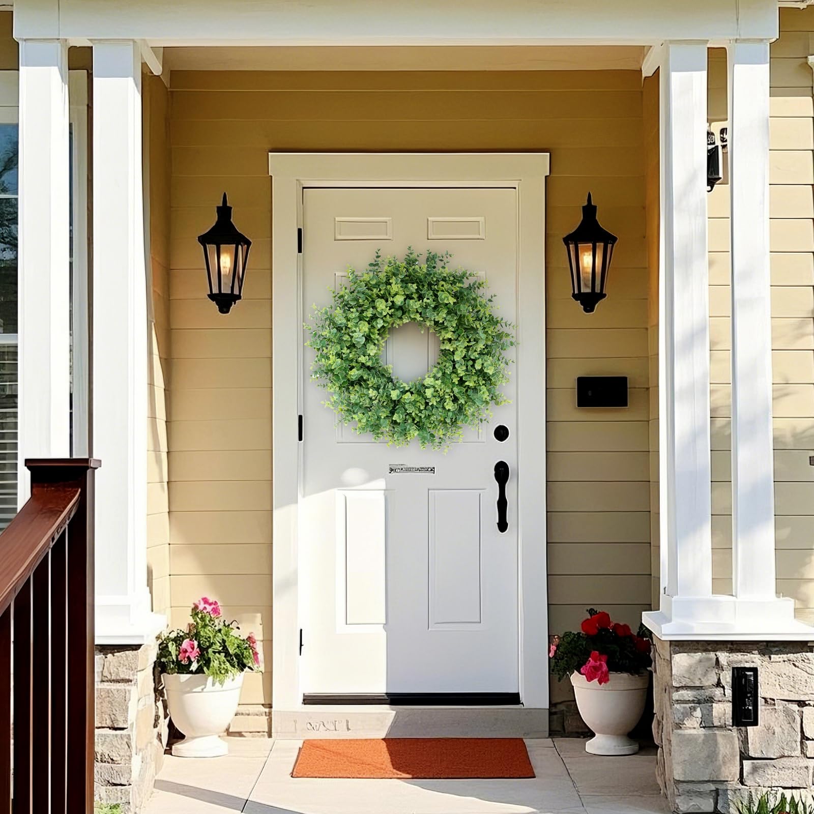 Outdoor-ready GLIDLION boxwood wreath withstands wind and rain for durable exterior decor