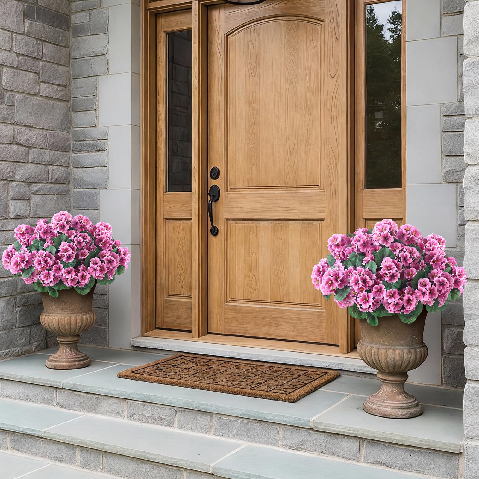 GLIDLION front door decor with pink geraniums for curb appeal.