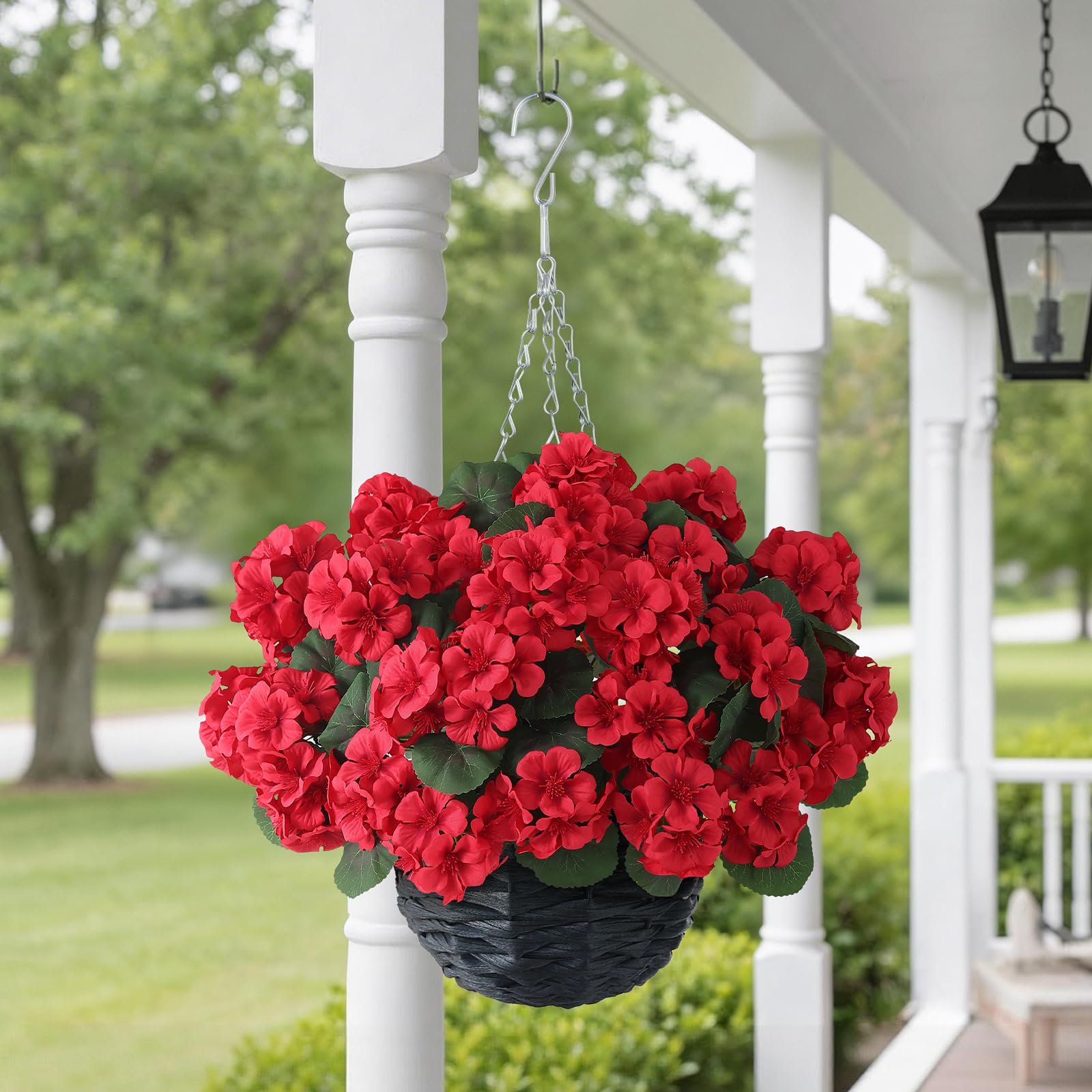 GLIDLION geranium hanging basket red full-bodied—22 inches tall and 16 inches wide.