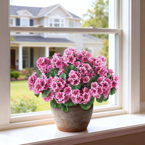 GLIDLION geranium topiary pink planter base keeps the display steady in wind
