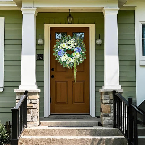 GLIDLION outdoor wreath with silk blooms endures wind and weather for outdoor use.