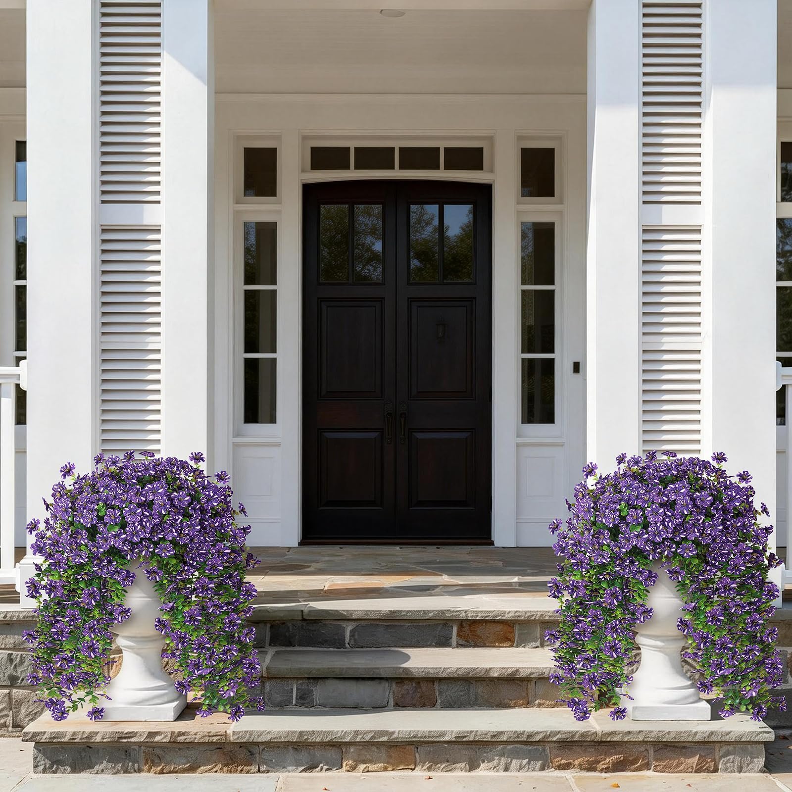 GLIDLION outdoor fake flowers in garden setup, sun-safe and fade-resistant for patio decor.