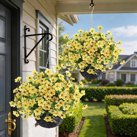 Porch decor setup featuring GLIDLION hanging baskets