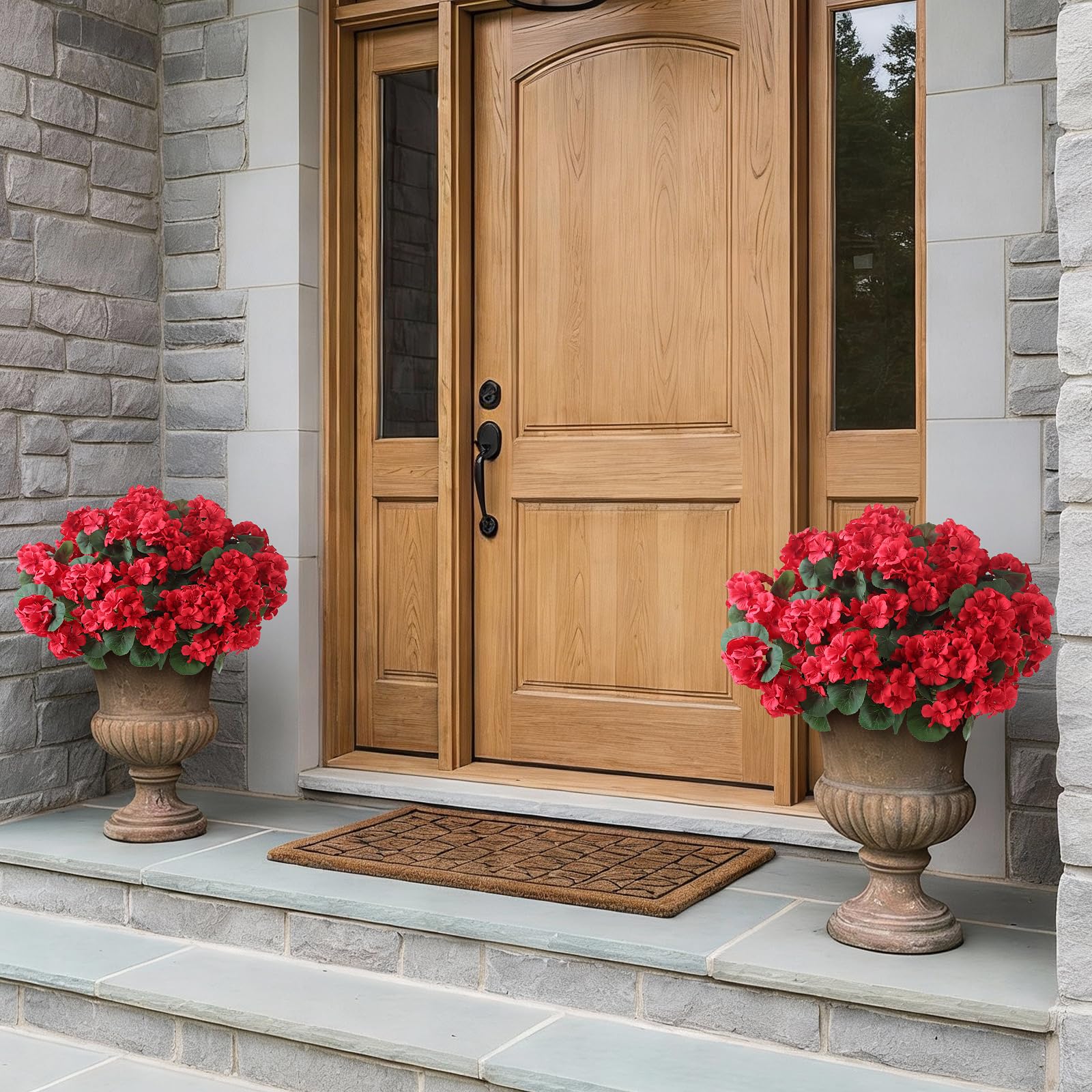 GLIDLION red geraniums add welcoming color to entryways