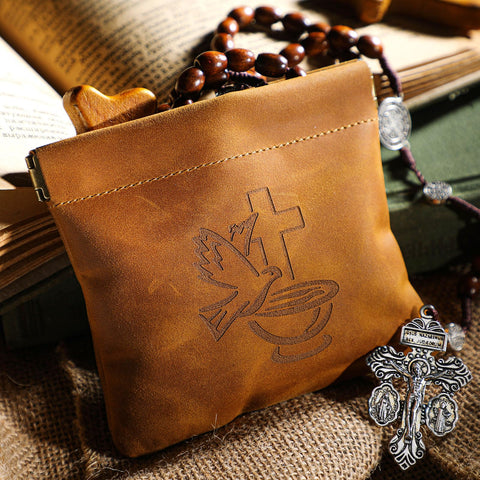 GlikCeil leather rosary pouch with symbols design for meaningful look