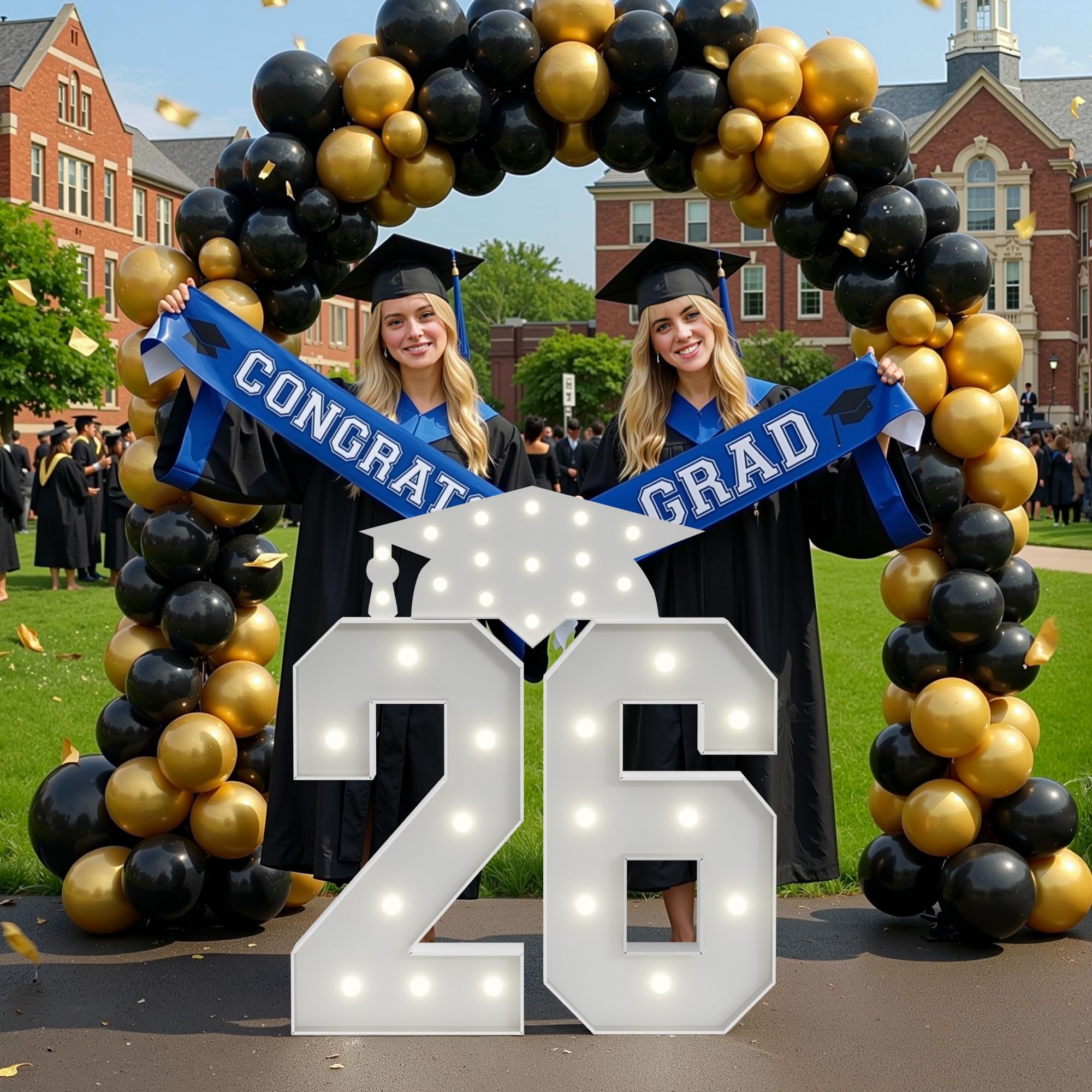 Glimmrly graduation 26-led-marquee-sign-lit highlights celebrations with vibrant lighting for evening events.