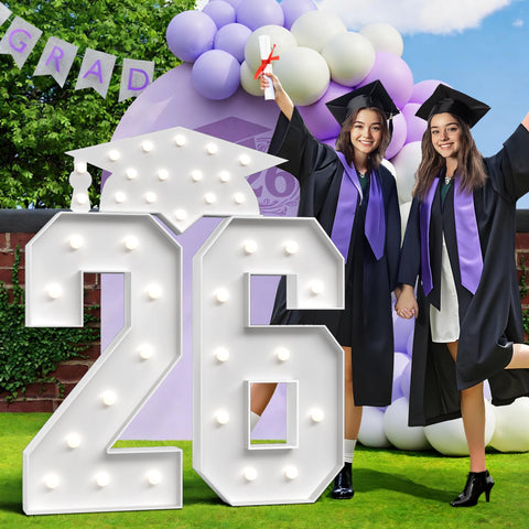 Glimmrly graduation numbers 26, 4ft tall, bright focal point for ceremonies.