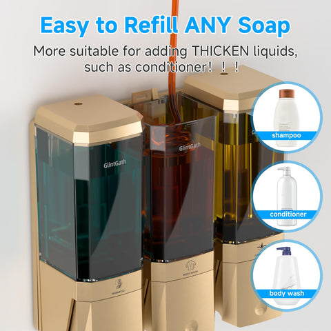 GlintGath label differentiation helps users quickly identify shampoo, conditioner, and body wash.