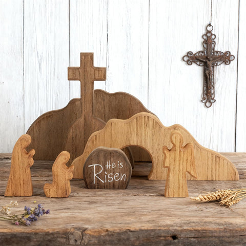 Glintoper detailed tomb and cross wood craft serves as a gentle focal point.