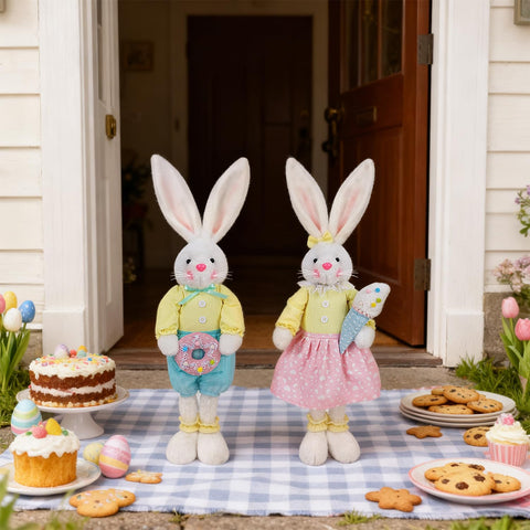 Glintoper Easter bunny displayed in an office or kitchen setting.