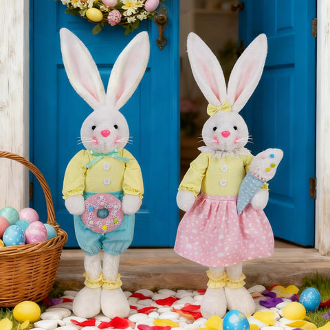 Glintoper Easter bunny stand with stretchable legs in front view for flexible display.
