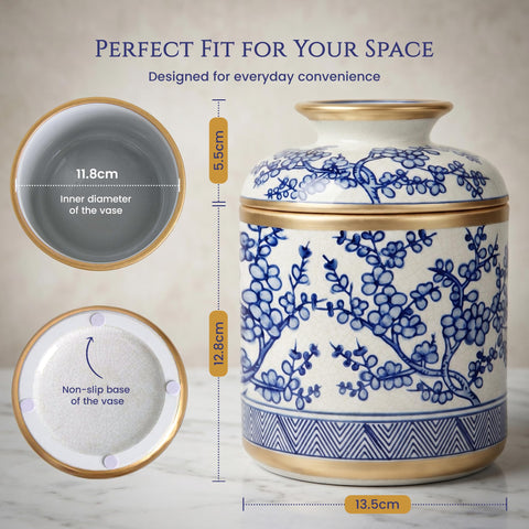 GLOBAL PRIME GOODS Blue and white chinoiserie details elevate any room’s decor.