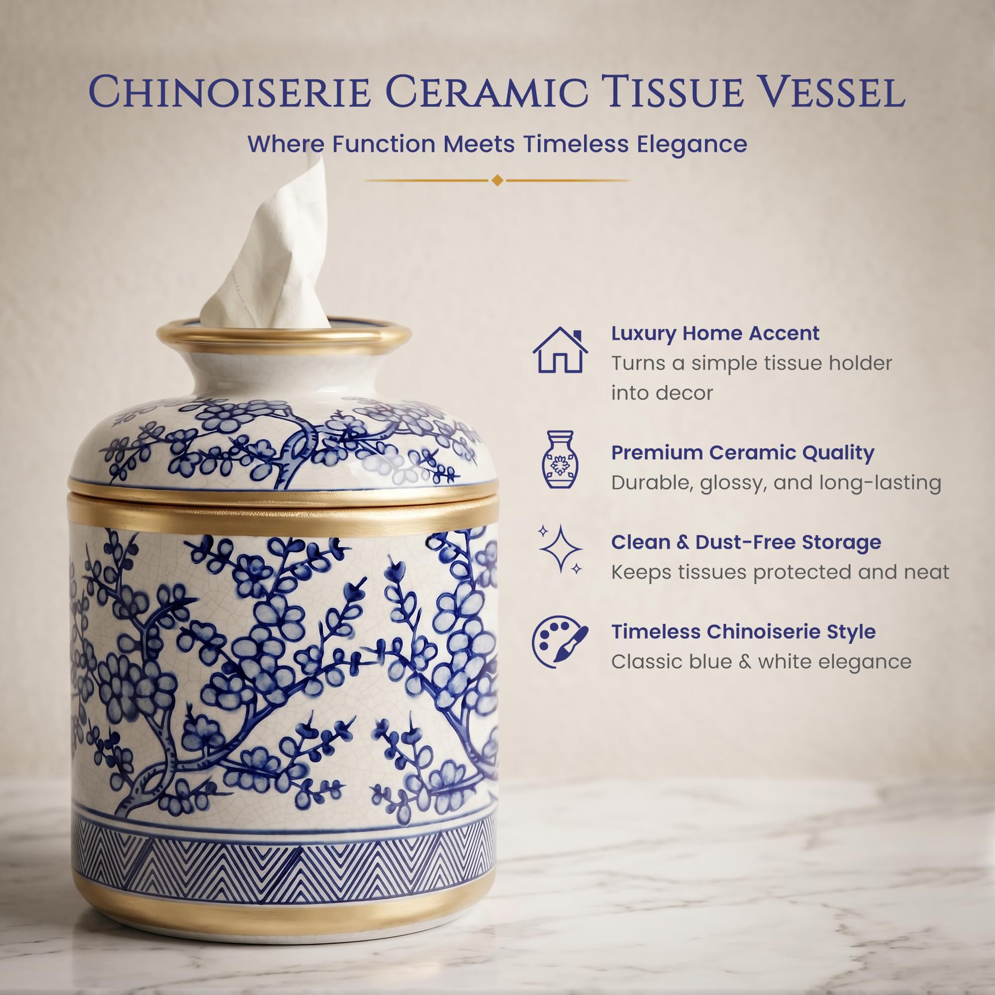 GLOBAL PRIME GOODS Gift-ready decor piece for blue and white collections.