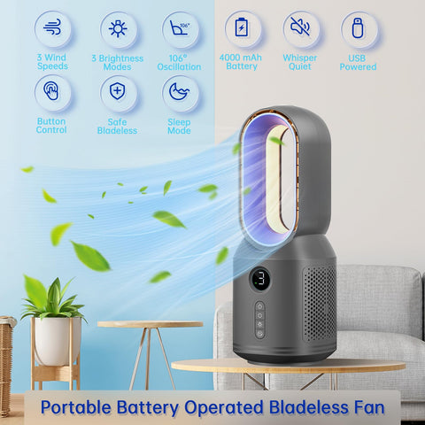 Globexis bladeless desk fan night light in soft glow