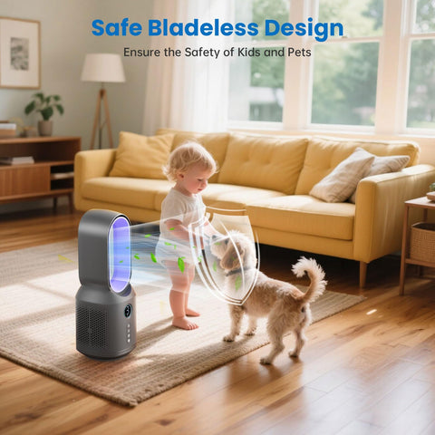 Globexis bladeless desk fan side view showing compact design