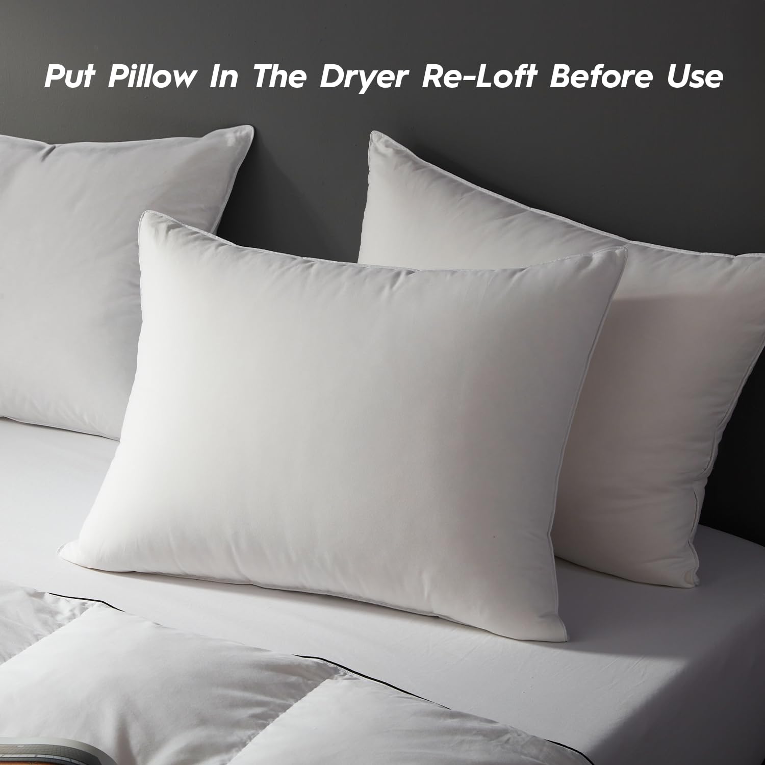 Globon Ultra Soft Down Pillow Queen fabric close-up emphasizes 500-thread-count cotton shell.