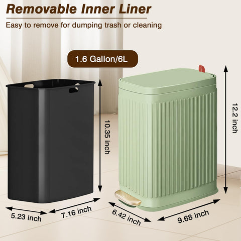 GloDeals Slim Trash Can includes bag retainer to secure liners.