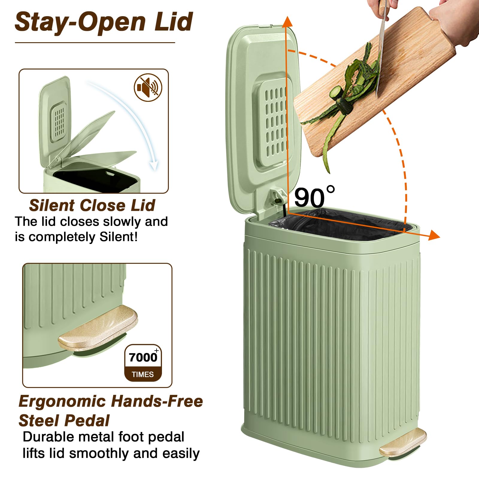 GloDeals Slim Trash Can pedal operation offers hands-free, durable use.
