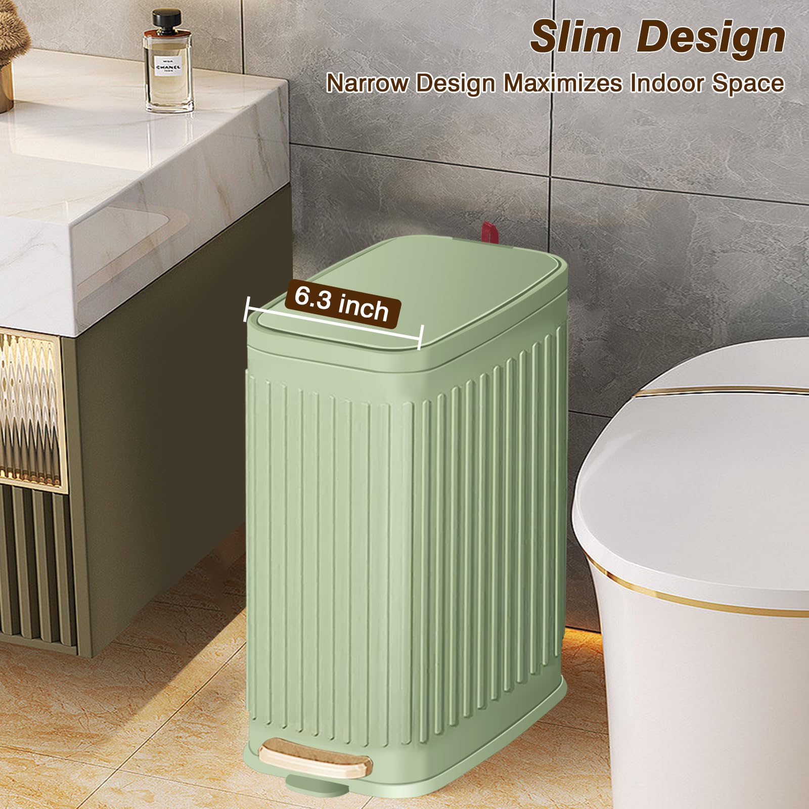 GloDeals Slim Trash Can’s slim rectangular design fits tight spaces neatly.