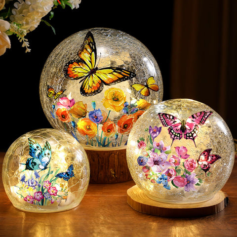 Glooglitter butterfly crackle glass ball 10cm adds soft ambient glow to tabletops