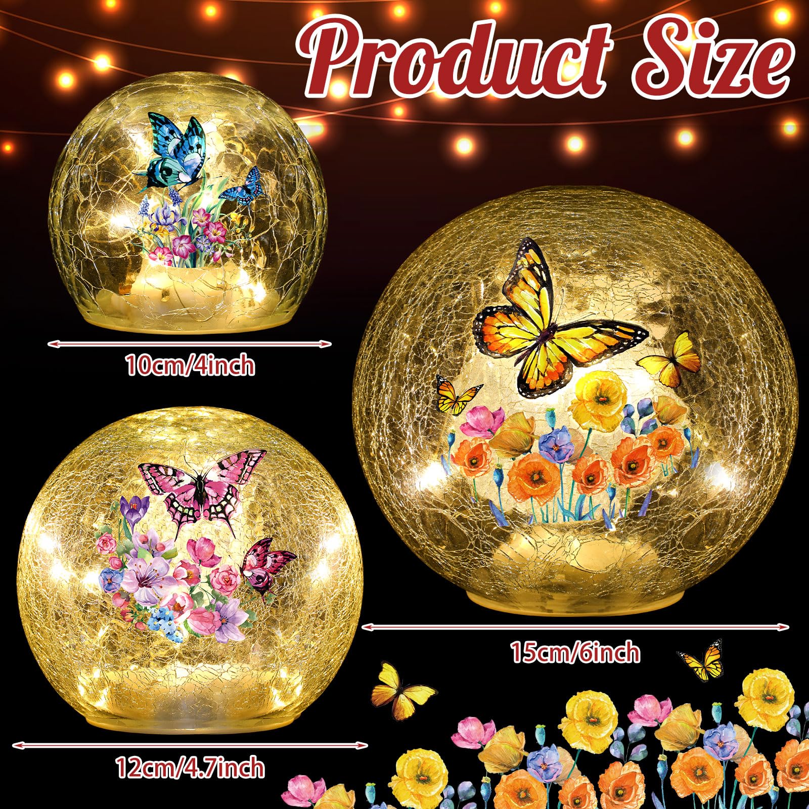 Glooglitter butterfly crackle glass ball 12cm creates layered decor with gentle illumination