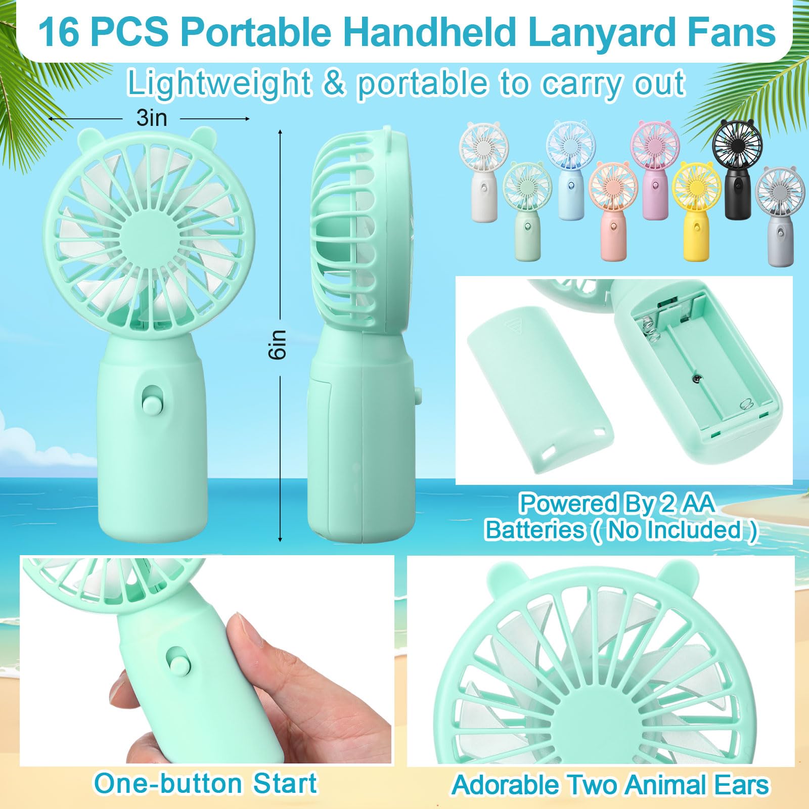 Glooglitter mini fan blue ears, discreet outdoor cooling
