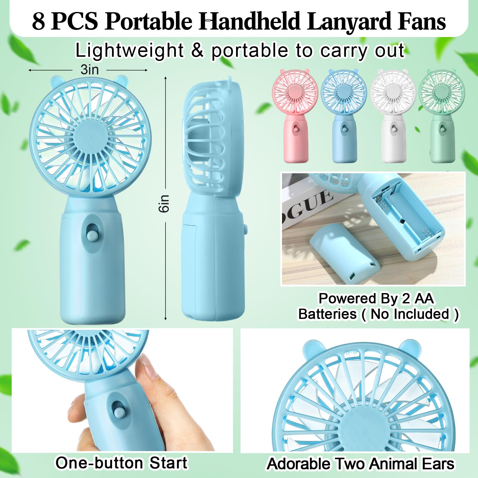 Glooglitter blue ears mini fan for travel and daily use