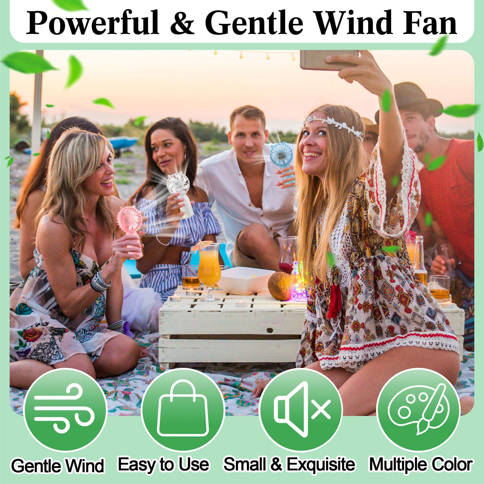 Glooglitter palm-sized mini fan fits neatly in a pocket