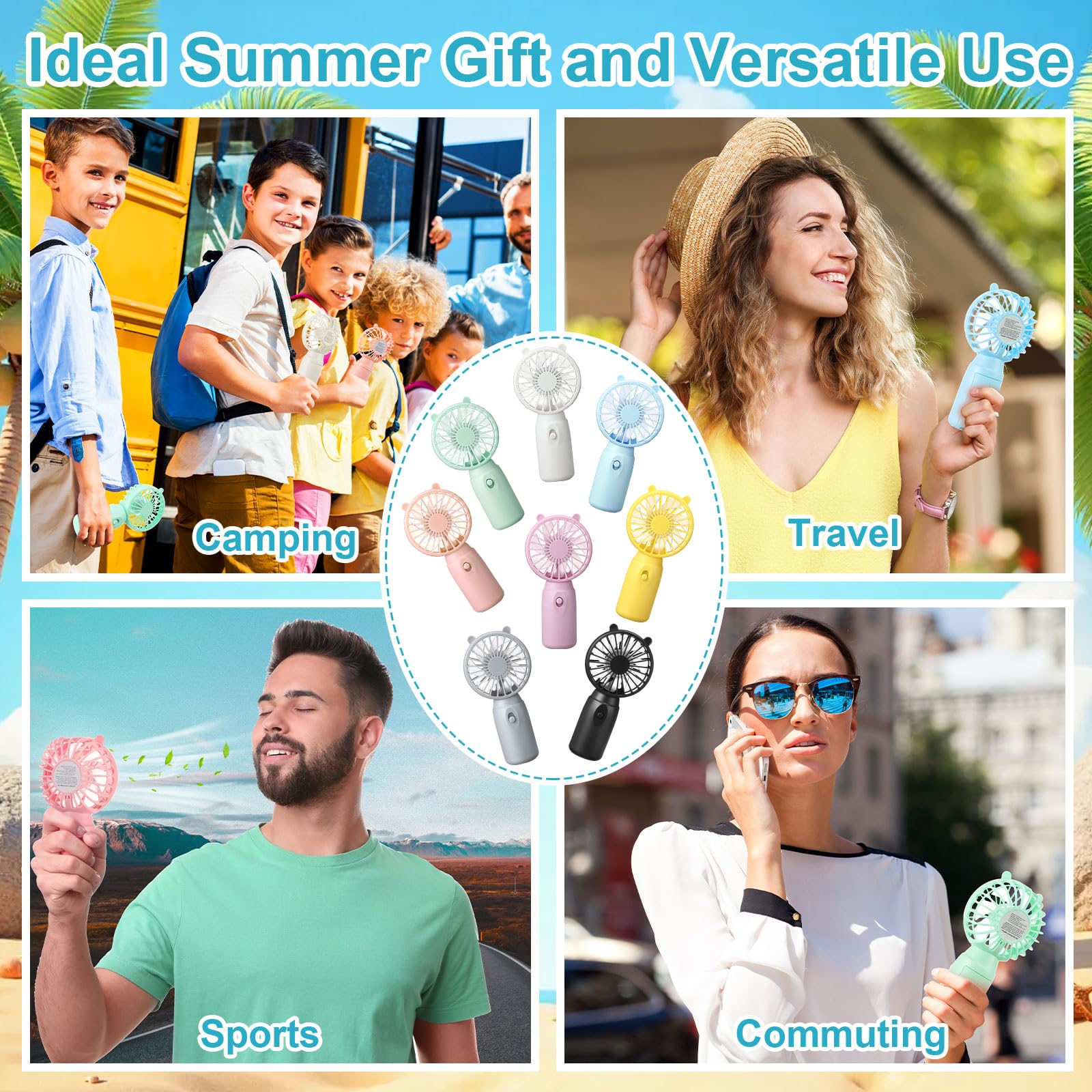 Glooglitter mini fan yellow ears, pocket-sized breeze for commutes