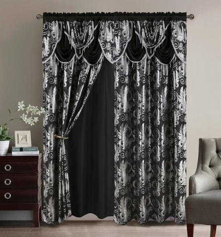 GLORY RUGS Jacquard luxury window panel set with attached valance enhances bedroom aesthetics.