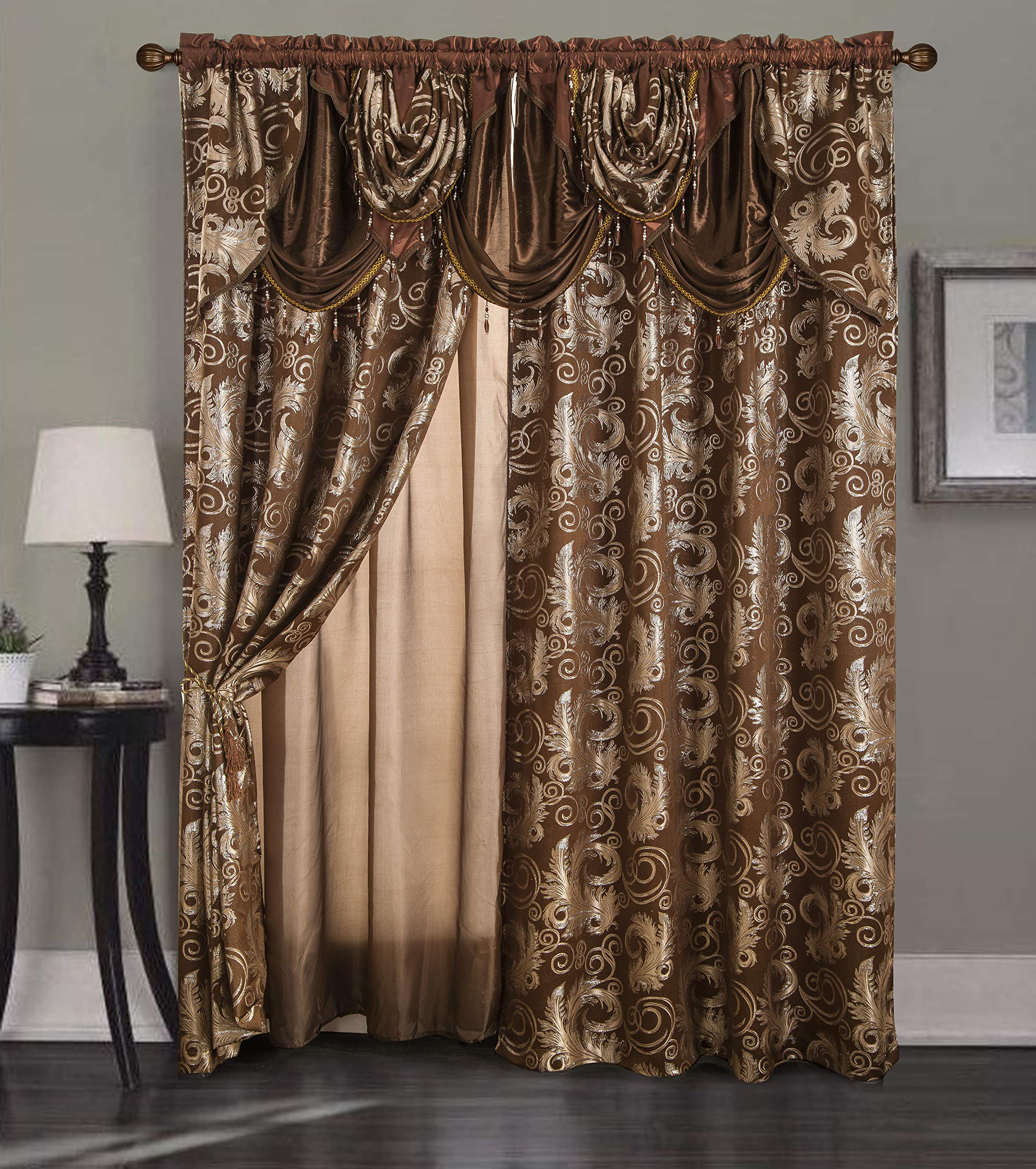 Glory Rugs jacquard brown curtain on rod with easy installation