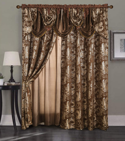 Glory Rugs jacquard brown curtain on rod with easy installation